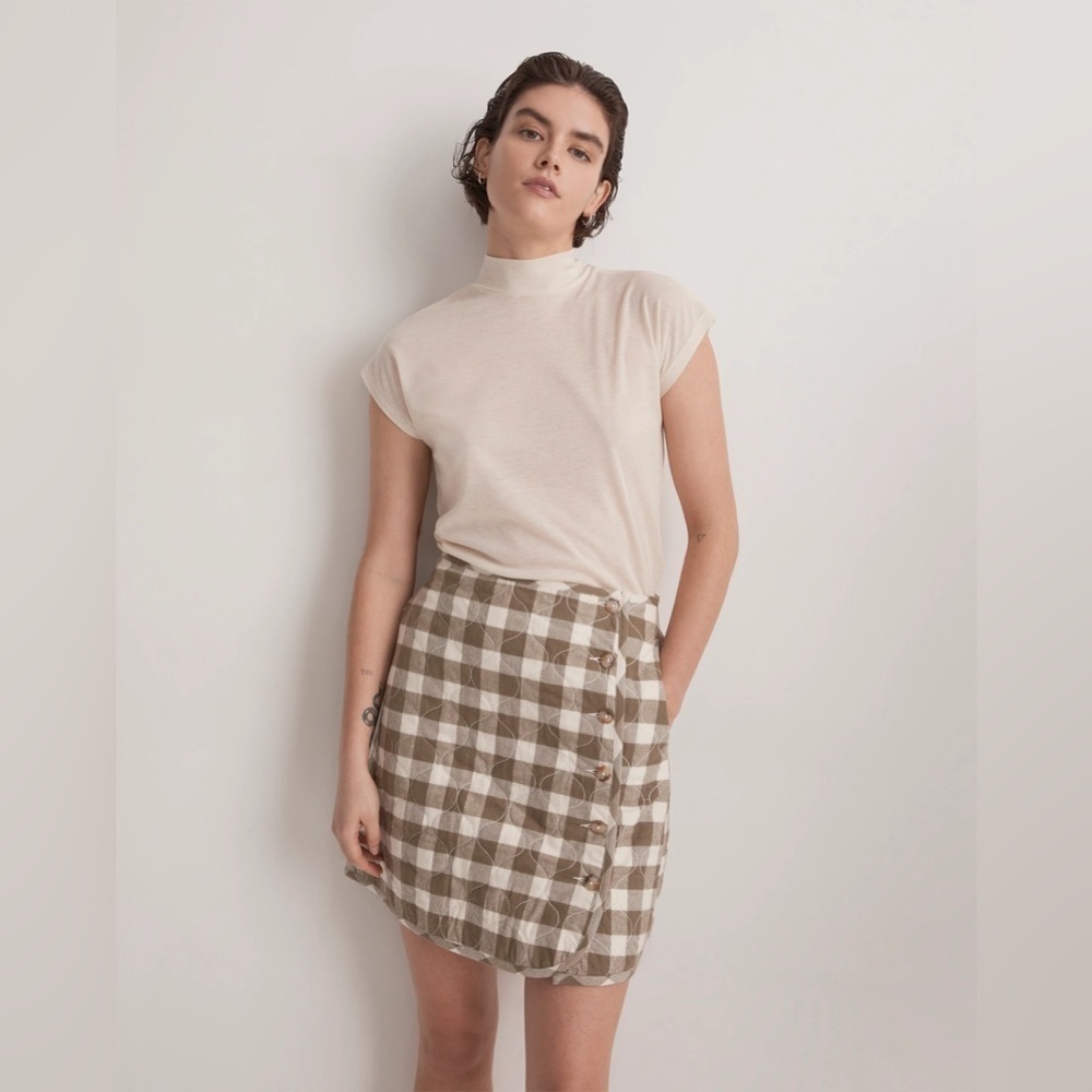 Madewell. Quilted Flannel Mini Skirt in Gingham Check. Size 4. NWT.